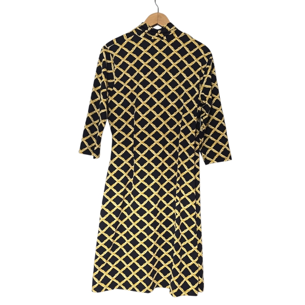 J. McLaughlin Bamboo Lattice Print Catalina Cloth Midi Dress 3/4 Sleeve Size L - Picture 5 of 10